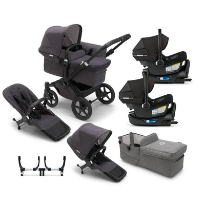 Bugaboo Donkey 5 Mono Complete Stroller + Duo + Bassinet + Bugaboo Turtle Air Shield By Nuna Car Seat Twin Travel System