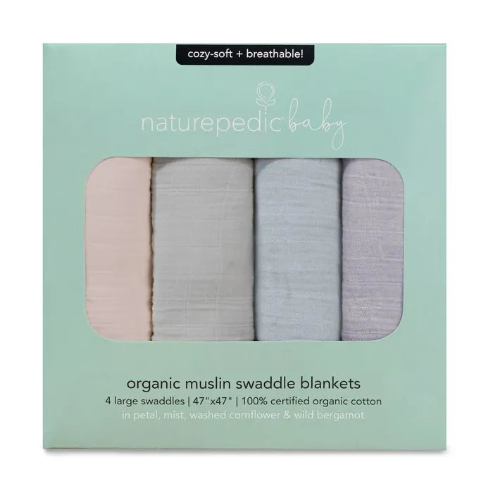 Naturepedic Organic Breathable Swaddle Blankets 4-Color Pack- Strolleria