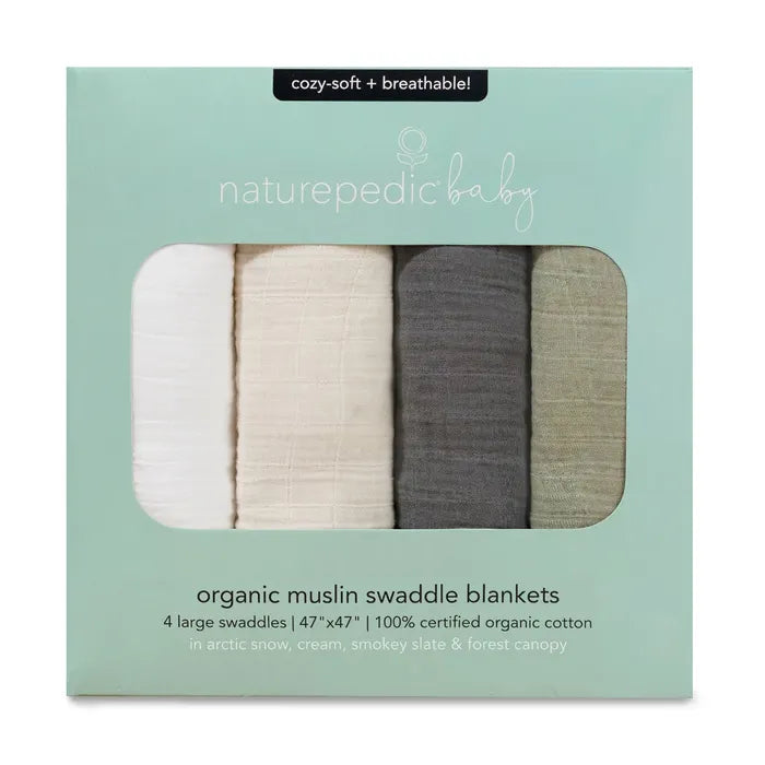 Naturepedic Organic Breathable Swaddle Blankets 4-Color Pack- Strolleria