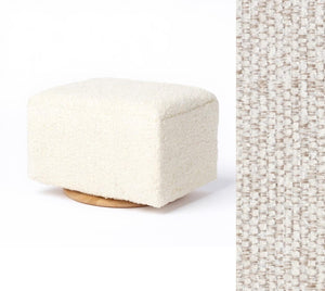 Linen Chenille Small Rectangle Ottoman Wood Base - Side View | Strolleria