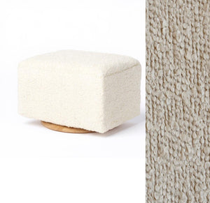 Cottage Flax Fabric Small Rectangle Ottoman Wood Base - Side View | Strolleria