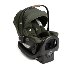 Forest Green Joie Baby Mint Latch Infant Car Seat with Base AR - Three Quarter Side Angle | Strolleria
