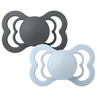 BIBS Supreme Pacifier - 2 Pack Iron / Baby Blue