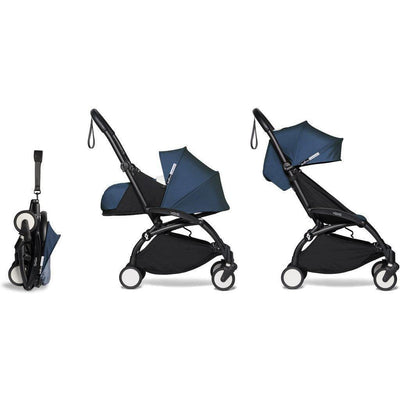 Babyzen YOYO2 Complete Bundle: Stroller Frame, 0+ Newborn Pack and 6+ Color Pack - Black / Air France Blue