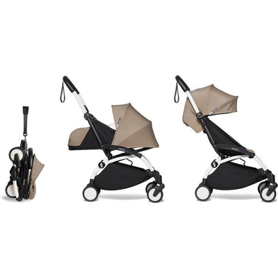 Babyzen YOYO2 Complete Bundle: Stroller Frame, 0+ Newborn Pack and 6+ Color Pack - White / Taupe