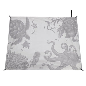 Grey Veer Sand Mat - Ocean Theme Flat Lay with Corner Stakes | Strolleria
