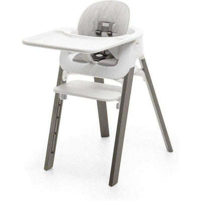 Stokke Steps High Chair - Complete Bundle - Hazy Grey Legs / White Seat and Tray / Grey Cushion