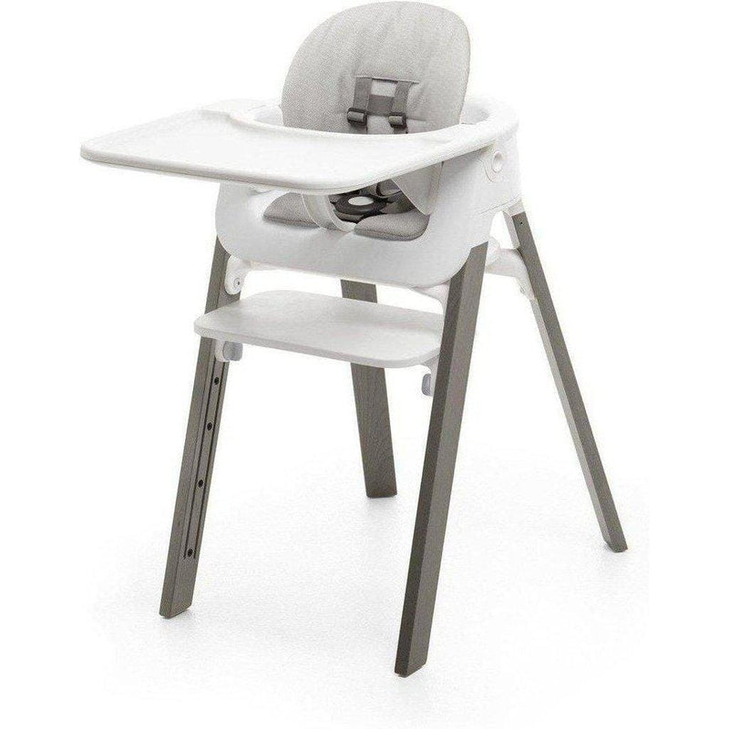 Stokke Steps High Chair - Complete Bundle - Hazy Grey Legs / White Seat and Tray / Grey Cushion