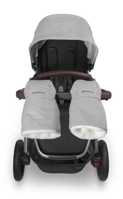Stella UPPAbaby Cozy Handmuffs on UPPAbaby Vista V2 stroller handle