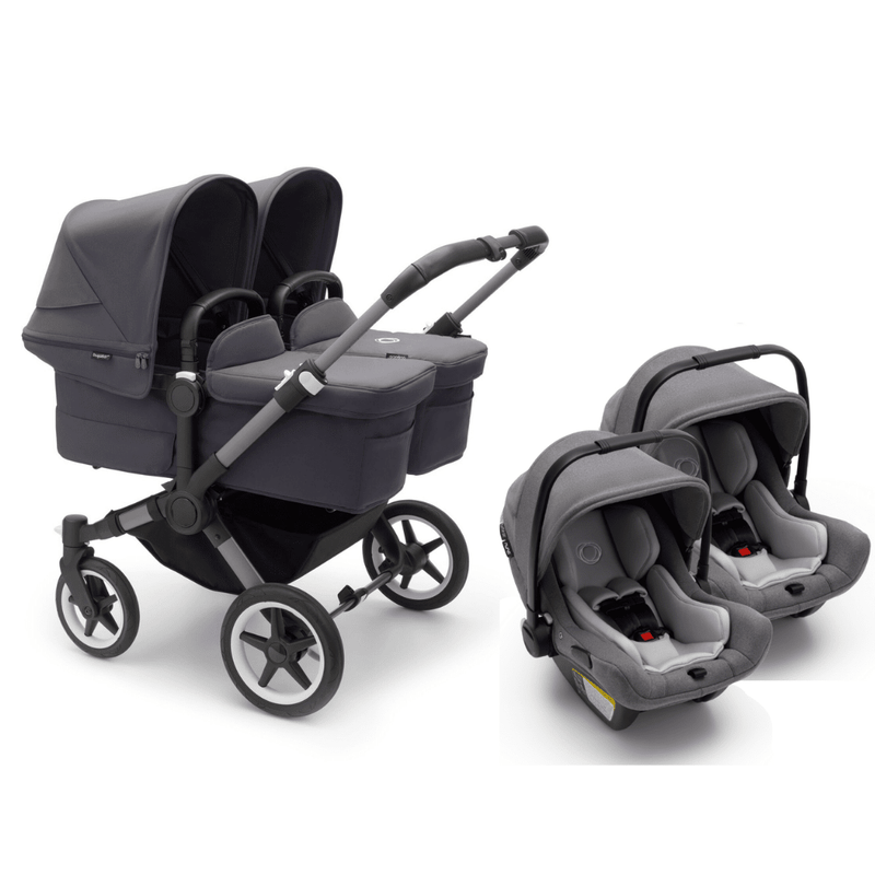 Bugaboo Donkey5 and Turtle Air Twin Travel System - Graphite / Stormy Blue / Grey Melange