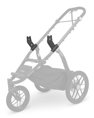 Black UPPAbaby Mesa & Bassinet Adapters Installed on RIDGE Stroller Frame - Side Angle | Strolleria