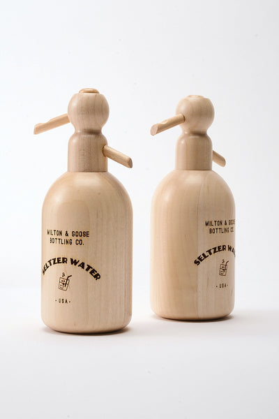 Milton and Goose Wooden Play Food Seltzer Bottles Together