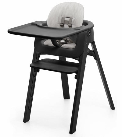 Stokke Steps High Chair - Complete Bundle - Black Legs / Black Seat and Tray / Grey Cushion