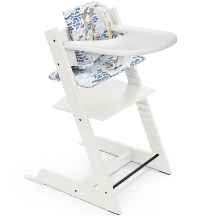 Stokke Tripp Trapp High Chair - Complete Bundle - White with Waves Blue Cushion