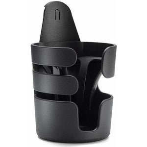 Black Bugaboo Universal Cup Holder with Handlebar Clamp and Adapters - Front View | Strolleria