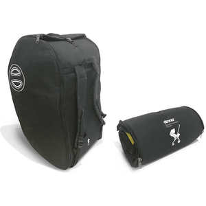 Black Doona Padded Travel Bag - Open and Folded Views, Doona Car Seat Airplane Bag | Strolleria