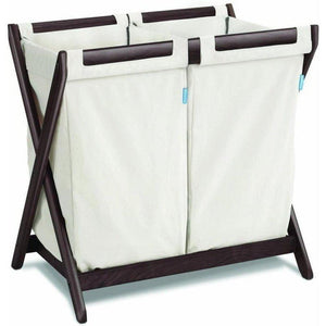 UPPAbaby Bassinet Hamper Insert Dual Compartment Laundry Bags on Espresso Stand - Front View | Strolleria